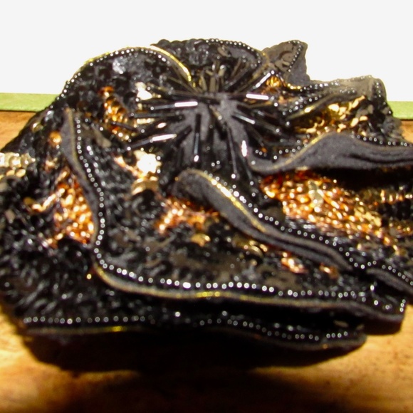 NWT CO $315 large statement brooch / pin black gold sequins beads - Picture 6 of 7